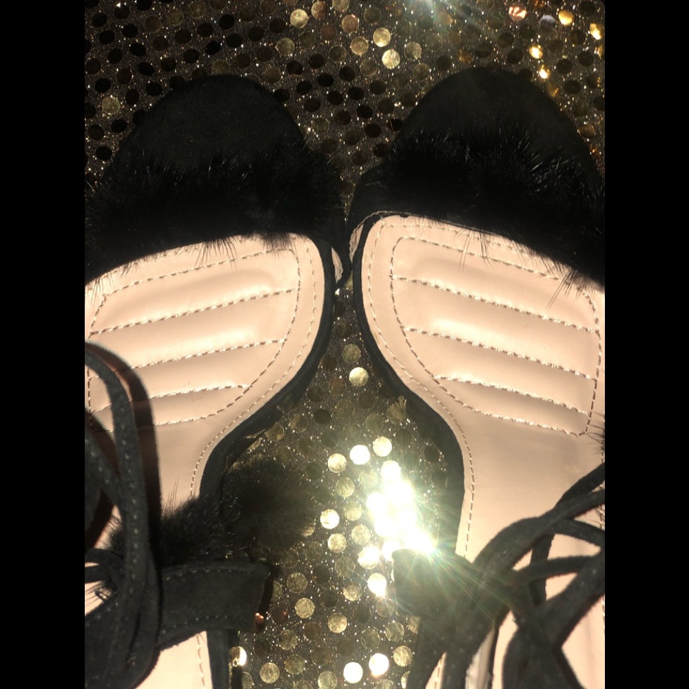 Women’s  Black Faux Fur & Suede Lace-Up Sandal - Picture 5 of 8